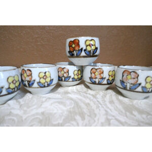 Six Vintage Japanese Speckled Handpainted Floral Teacups Otagiri Style